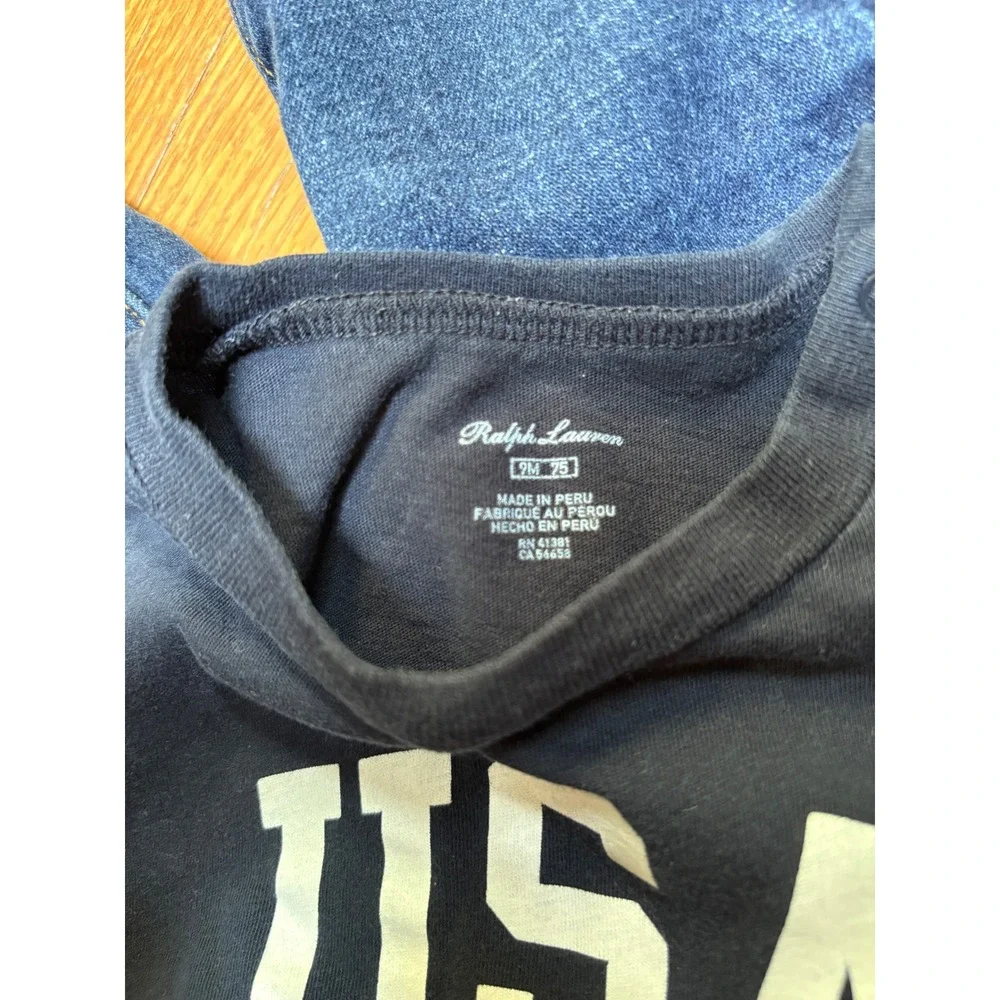 Polo Ralph Lauren Baby Boys 9M USA Graphic Tee Dark Wash Jeans Outfit Set